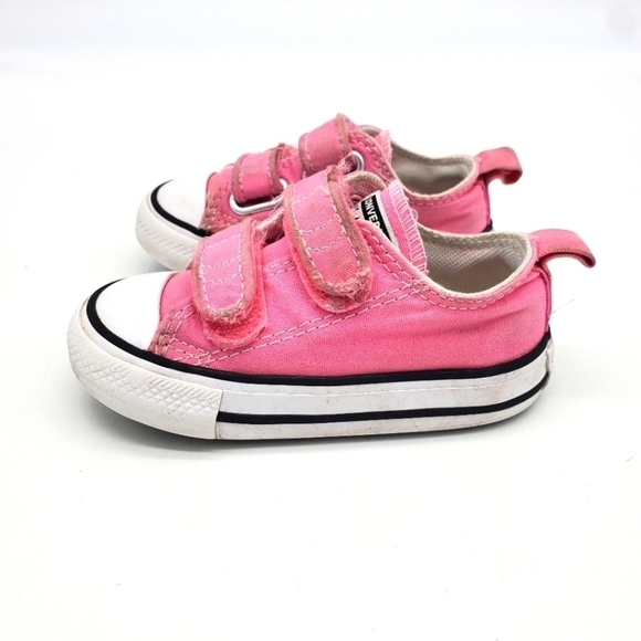 CONVERSE SHOES LITTLE KIDS 5C CHUCK TAYLOR ALL STAR HOOK AND LOOP OX PINK - Picture 1 of 11